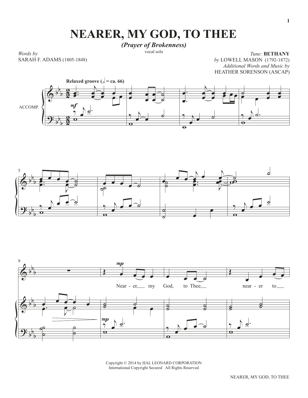 Heather Sorenson Nearer, My God, To Thee (from The Prayer Project) sheet music notes and chords arranged for Piano Solo