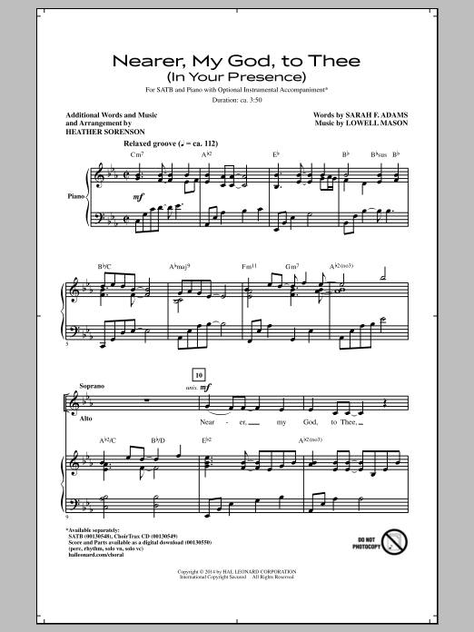 Heather Sorenson Nearer, My God, To Thee (In His Presence) sheet music notes and chords arranged for SATB Choir