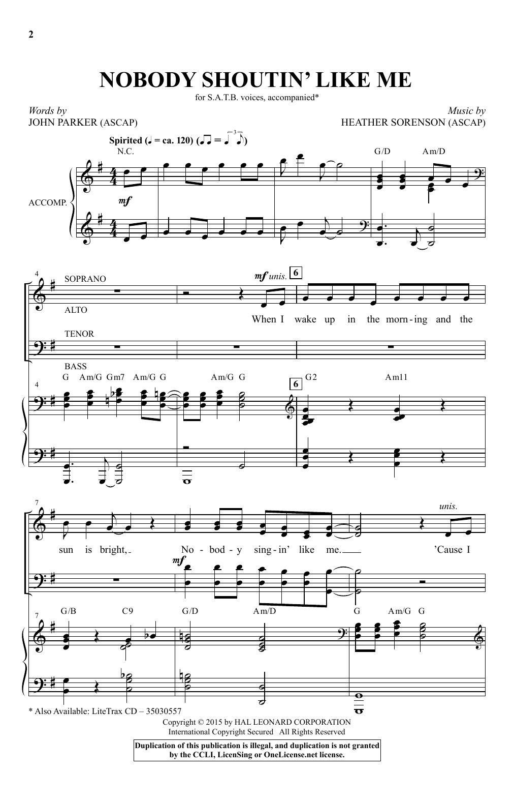 Heather Sorenson Nobody Shoutin' Like Me sheet music notes and chords arranged for SATB Choir