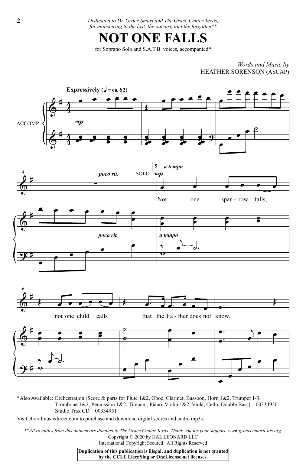 Heather Sorenson Not One Falls sheet music notes and chords arranged for SATB Choir
