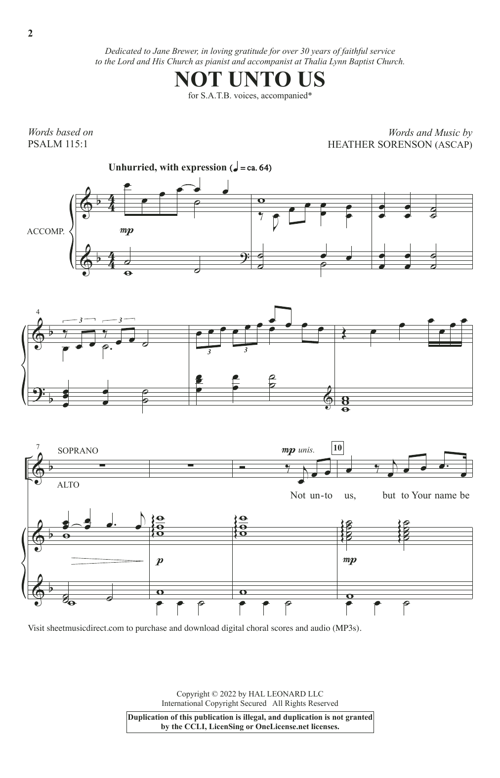 Heather Sorenson Not Unto Us sheet music notes and chords arranged for SATB Choir