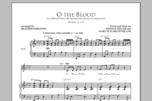 Heather Sorenson O The Blood sheet music notes and chords arranged for SATB Choir