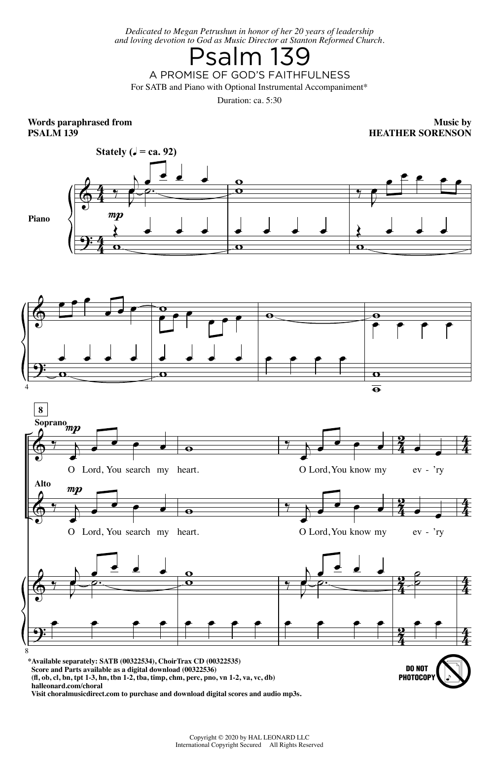 Heather Sorenson Psalm 139 (A Promise of God's Faithfulness) sheet music notes and chords arranged for SATB Choir