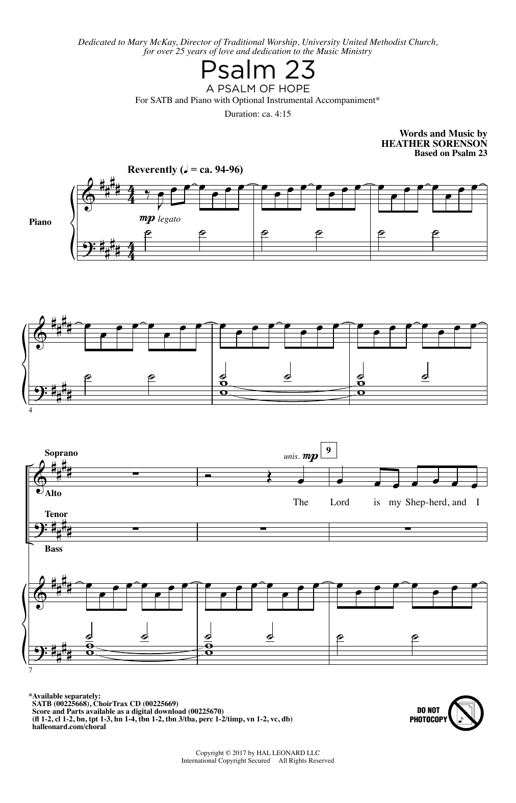 Heather Sorenson Psalm 23 (A Psalm Of Hope) sheet music notes and chords arranged for SATB Choir