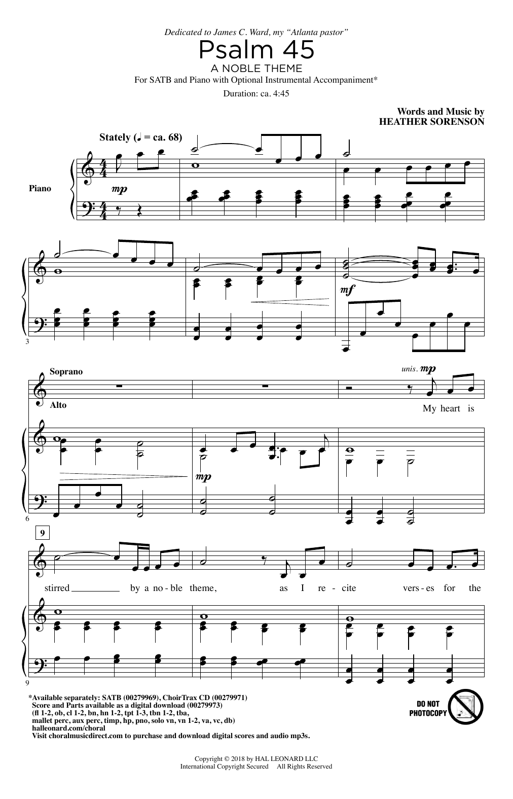 Heather Sorenson Psalm 45 (A Noble Theme) sheet music notes and chords arranged for SATB Choir