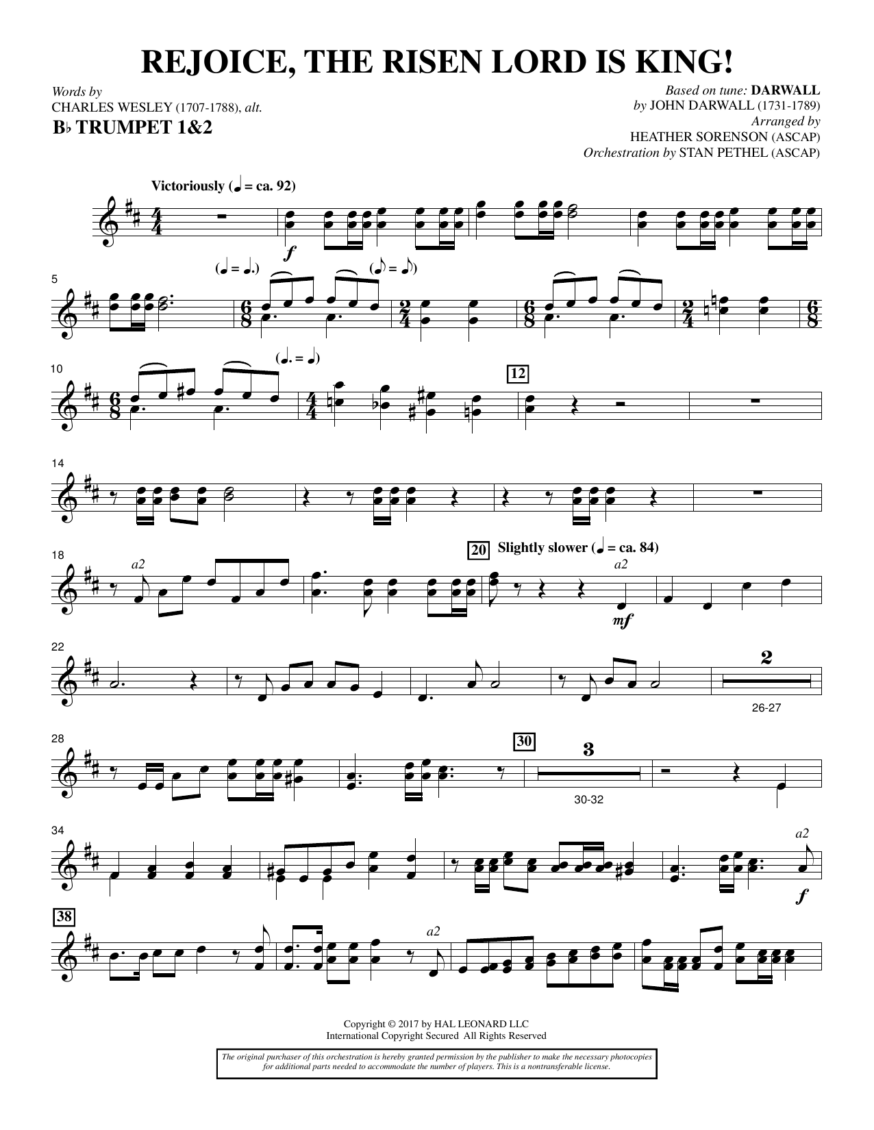 Heather Sorenson Rejoice, the Risen Lord Is King! - Bb Trumpet 1,2 sheet music notes and chords arranged for Choir Instrumental Pak
