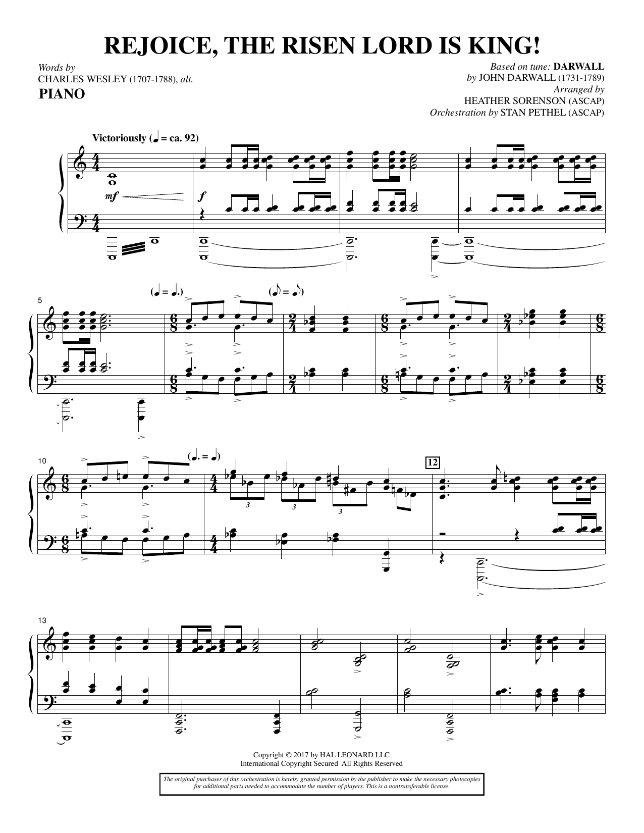 Heather Sorenson Rejoice, the Risen Lord Is King! - Piano sheet music notes and chords arranged for Choir Instrumental Pak