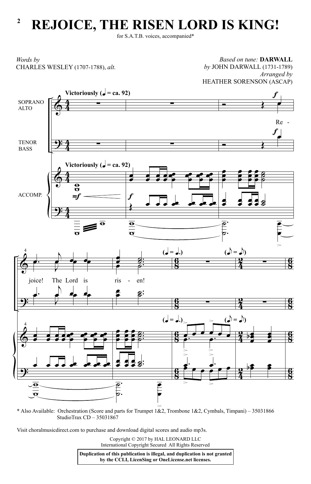 Heather Sorenson Rejoice, The Risen Lord Is King! sheet music notes and chords arranged for SATB Choir