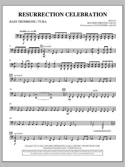 Heather Sorenson Resurrection Celebration - Bass Trombone/Tuba sheet music notes and chords arranged for Choir Instrumental Pak