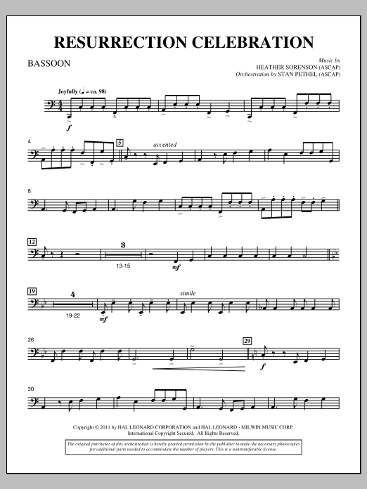 Heather Sorenson Resurrection Celebration - Bassoon sheet music notes and chords arranged for Choir Instrumental Pak