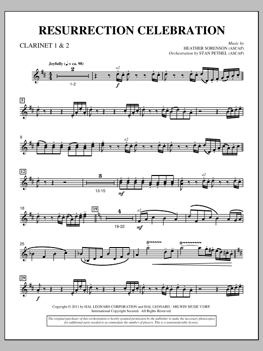 Heather Sorenson Resurrection Celebration - Bb Clarinet 1,2 sheet music notes and chords arranged for Choir Instrumental Pak