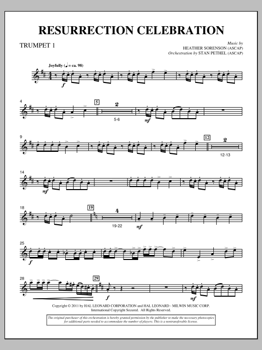 Heather Sorenson Resurrection Celebration - Bb Trumpet 1 sheet music notes and chords arranged for Choir Instrumental Pak