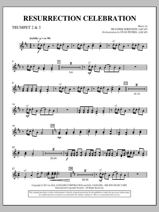Heather Sorenson Resurrection Celebration - Bb Trumpet 2,3 sheet music notes and chords arranged for Choir Instrumental Pak
