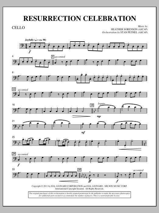 Heather Sorenson Resurrection Celebration - Cello sheet music notes and chords arranged for Choir Instrumental Pak