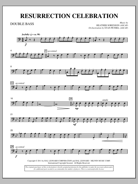 Heather Sorenson Resurrection Celebration - Double Bass sheet music notes and chords arranged for Choir Instrumental Pak