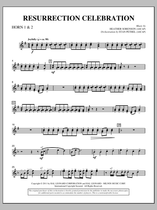 Heather Sorenson Resurrection Celebration - F Horn 1,2 sheet music notes and chords arranged for Choir Instrumental Pak