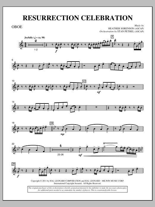 Heather Sorenson Resurrection Celebration - Oboe sheet music notes and chords arranged for Choir Instrumental Pak