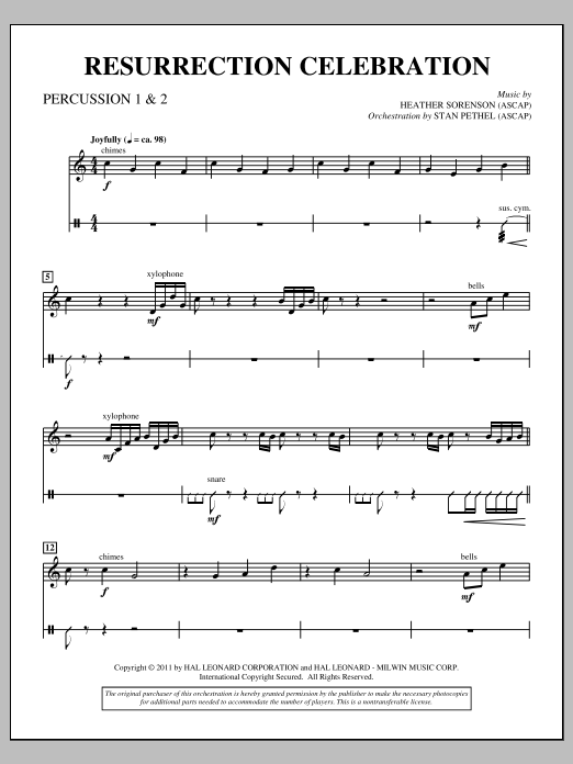Heather Sorenson Resurrection Celebration - Percussion 1 & 2 sheet music notes and chords arranged for Choir Instrumental Pak