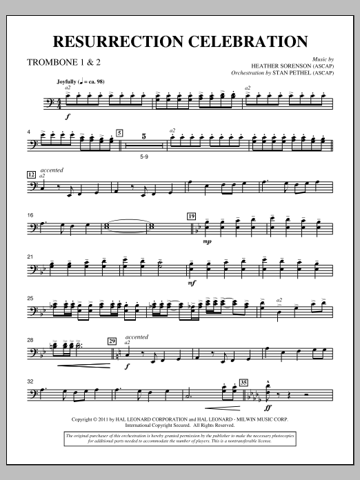 Heather Sorenson Resurrection Celebration - Trombone 1 & 2 sheet music notes and chords arranged for Choir Instrumental Pak