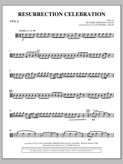 Heather Sorenson Resurrection Celebration - Viola sheet music notes and chords arranged for Choir Instrumental Pak