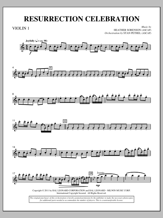 Heather Sorenson Resurrection Celebration - Violin 1 sheet music notes and chords arranged for Choir Instrumental Pak