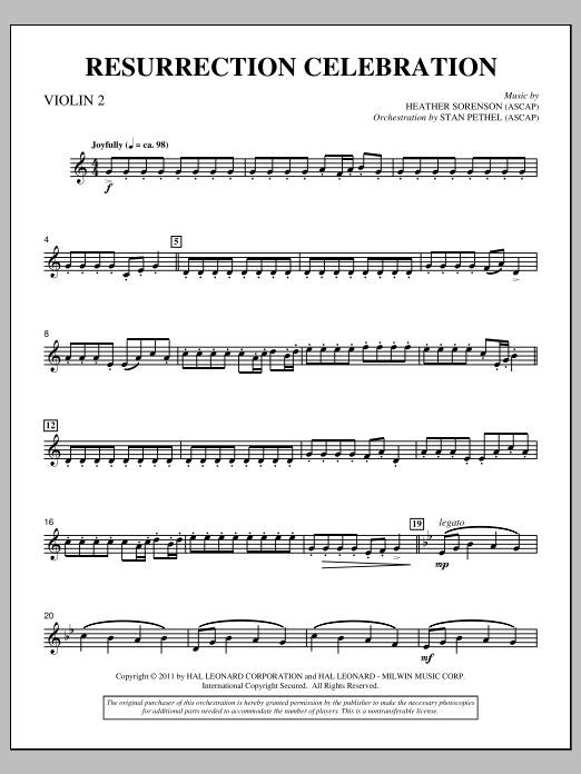 Heather Sorenson Resurrection Celebration - Violin 2 sheet music notes and chords arranged for Choir Instrumental Pak