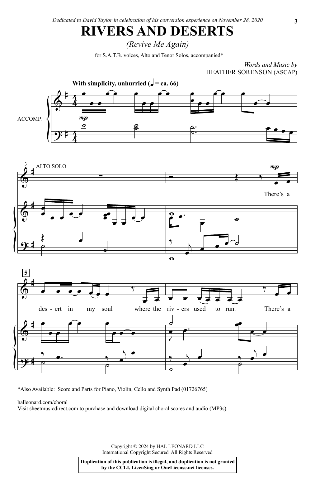 Heather Sorenson Rivers and Deserts (Revive Me Again) sheet music notes and chords arranged for SATB Choir