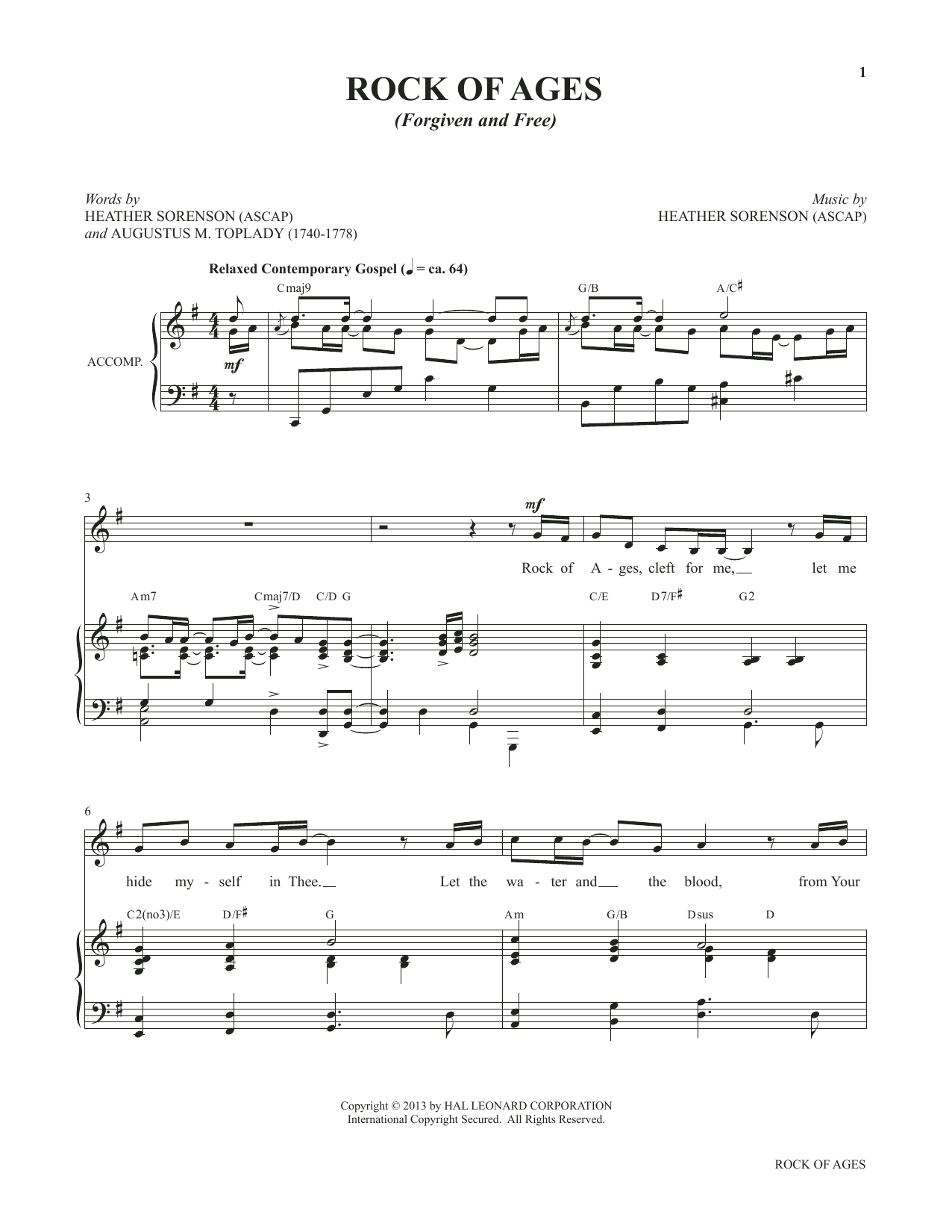 Heather Sorenson Rock Of Ages (Forgiven And Free) (from My Alleluia: Vocal Solos for Worship) sheet music notes and chords arranged for Piano & Vocal