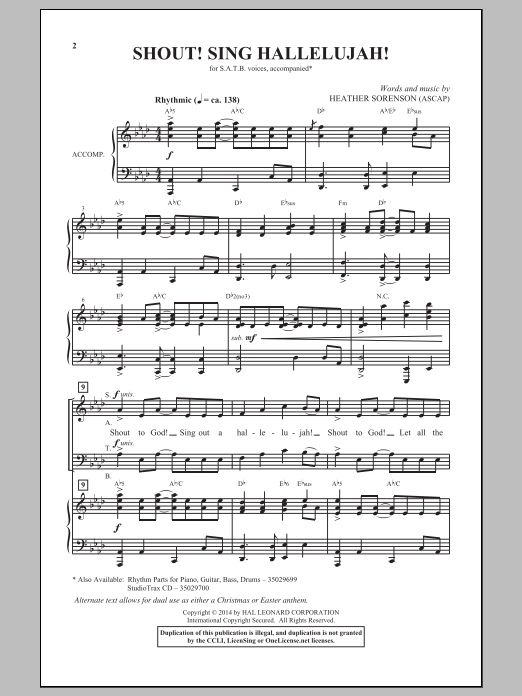 Heather Sorenson Shout! Sing Hallelujah sheet music notes and chords arranged for SATB Choir