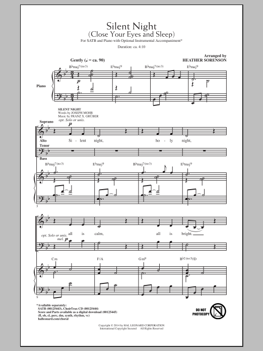 Heather Sorenson Silent Night (Close Your Eyes And Sleep) sheet music notes and chords arranged for SATB Choir