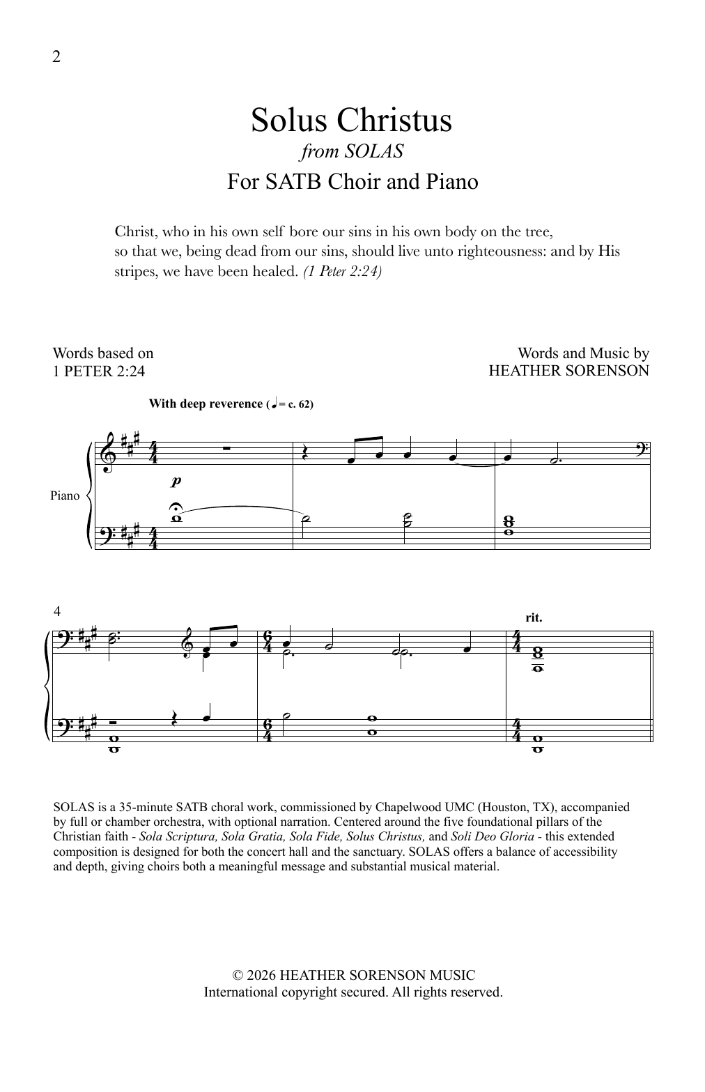 Heather Sorenson Solus Christus sheet music notes and chords arranged for SATB Choir