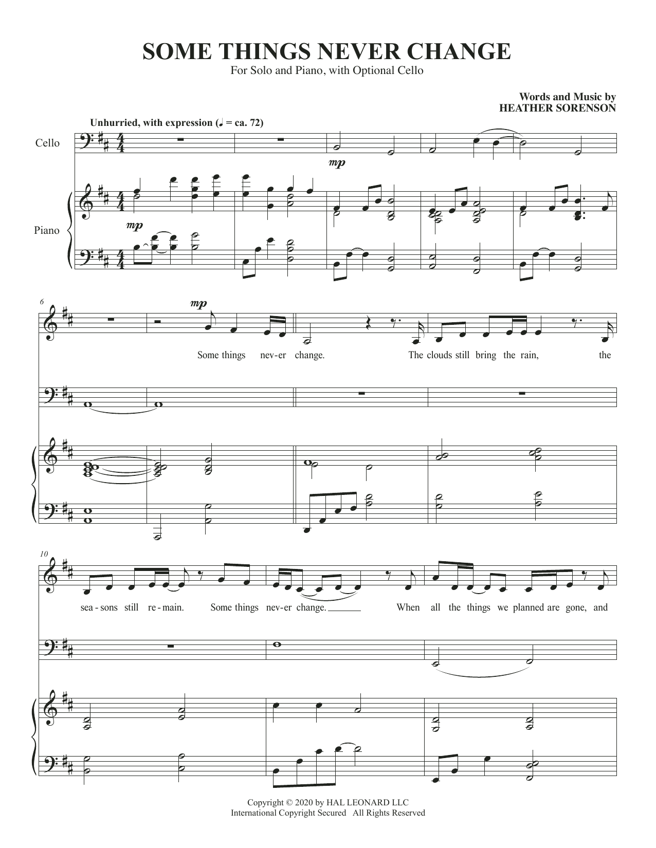 Heather Sorenson Some Things Never Change (for Low Voice and Cello) sheet music notes and chords arranged for Piano & Vocal