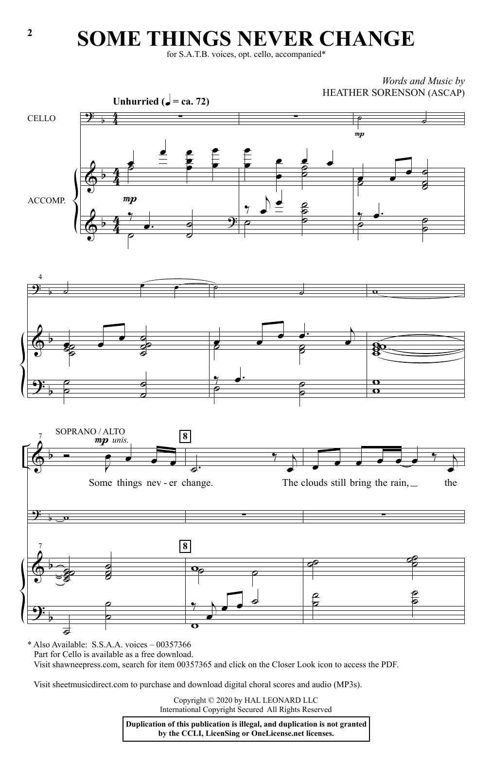 Heather Sorenson Some Things Never Change sheet music notes and chords arranged for SATB Choir