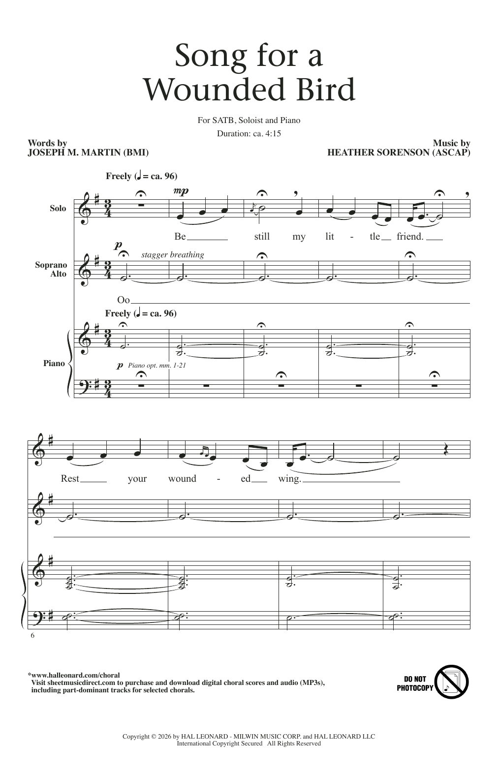 Heather Sorenson Song For A Wounded Bird sheet music notes and chords arranged for SATB Choir