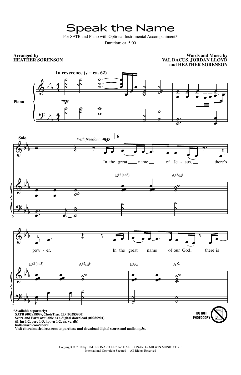 Heather Sorenson Speak The Name sheet music notes and chords arranged for SATB Choir