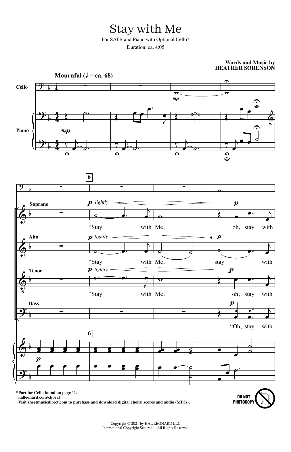 Heather Sorenson Stay With Me sheet music notes and chords arranged for SATB Choir