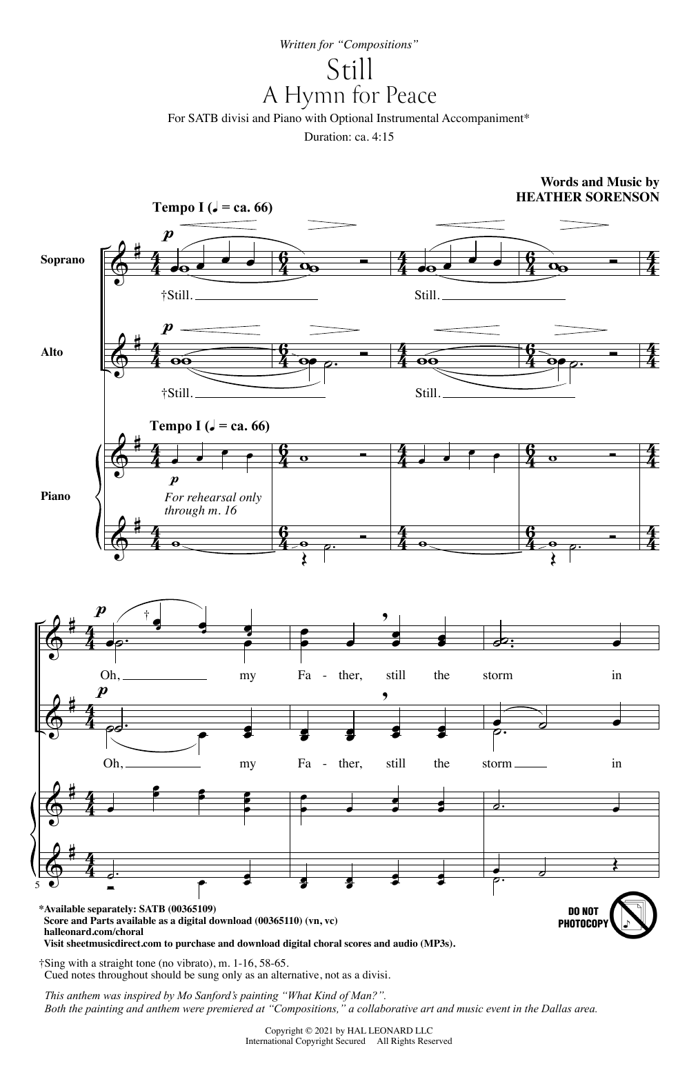 Heather Sorenson Still (A Hymn For Peace) sheet music notes and chords arranged for SATB Choir