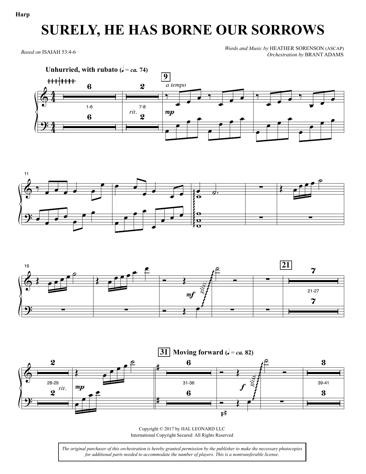 Heather Sorenson Surely, He Has Borne Our Sorrows - Harp sheet music notes and chords arranged for Choir Instrumental Pak