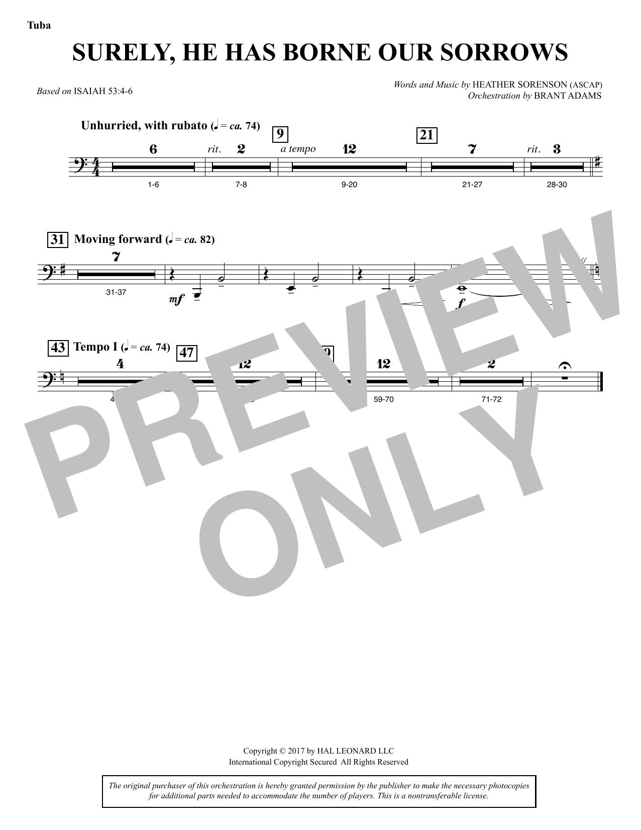 Heather Sorenson Surely, He Has Borne Our Sorrows - Tuba sheet music notes and chords arranged for Choir Instrumental Pak