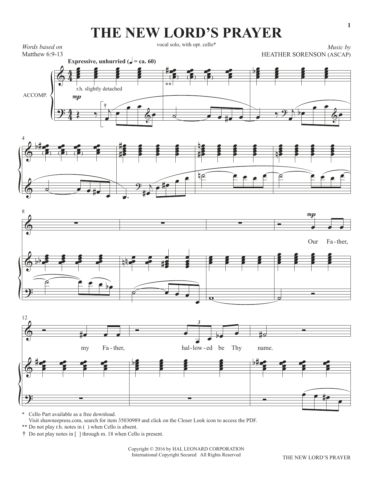 Heather Sorenson The New Lord's Prayer (from The Prayer Project) sheet music notes and chords arranged for Piano & Vocal