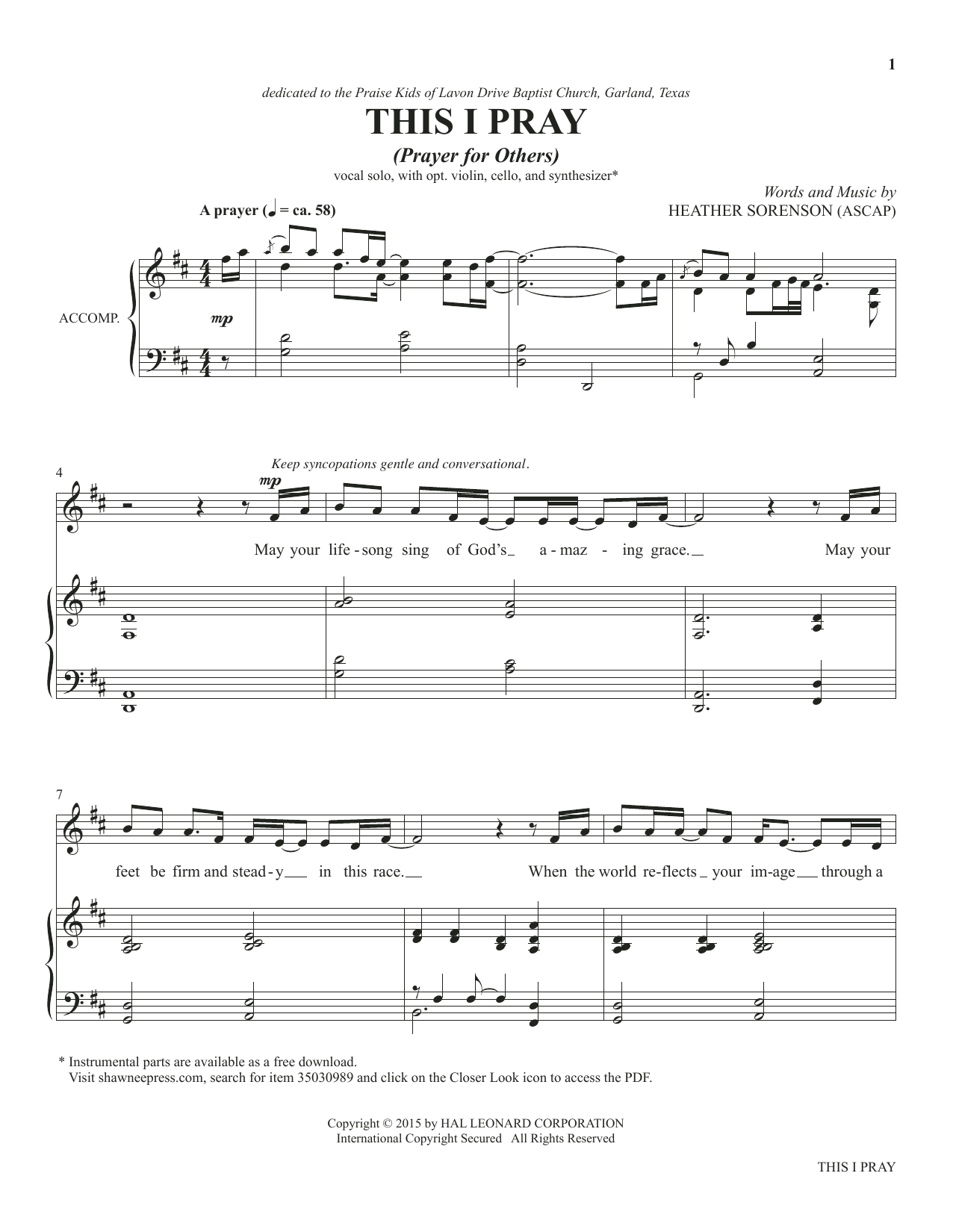 Heather Sorenson The Prayer Project (Collection) sheet music notes and chords arranged for Piano & Vocal