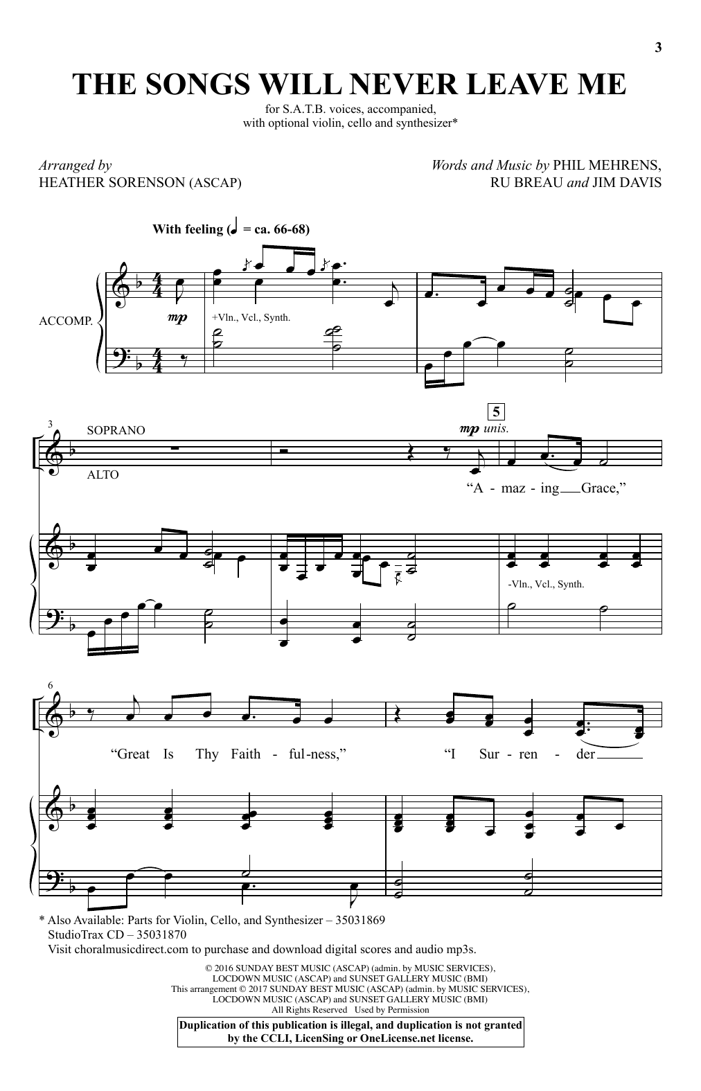 Heather Sorenson The Songs Will Never Leave Me sheet music notes and chords arranged for SATB Choir