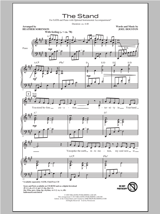 Heather Sorenson The Stand sheet music notes and chords arranged for SATB Choir