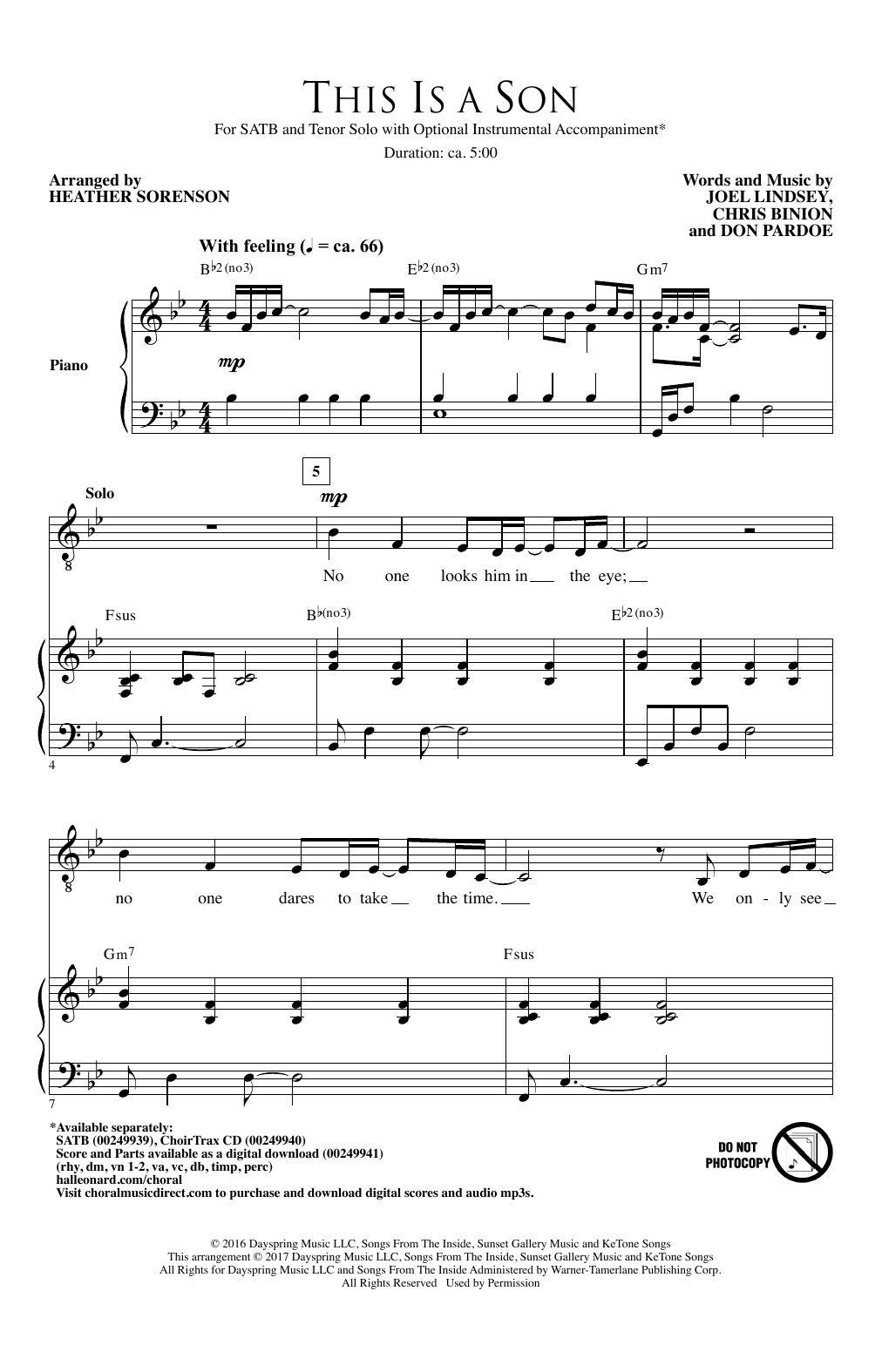 Heather Sorenson This Is A Son sheet music notes and chords arranged for SATB Choir