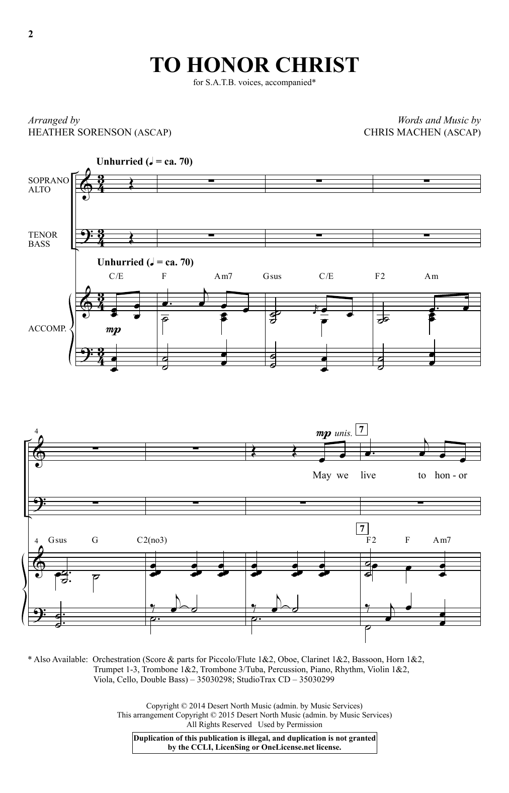 Heather Sorenson To Honor Christ sheet music notes and chords arranged for SATB Choir
