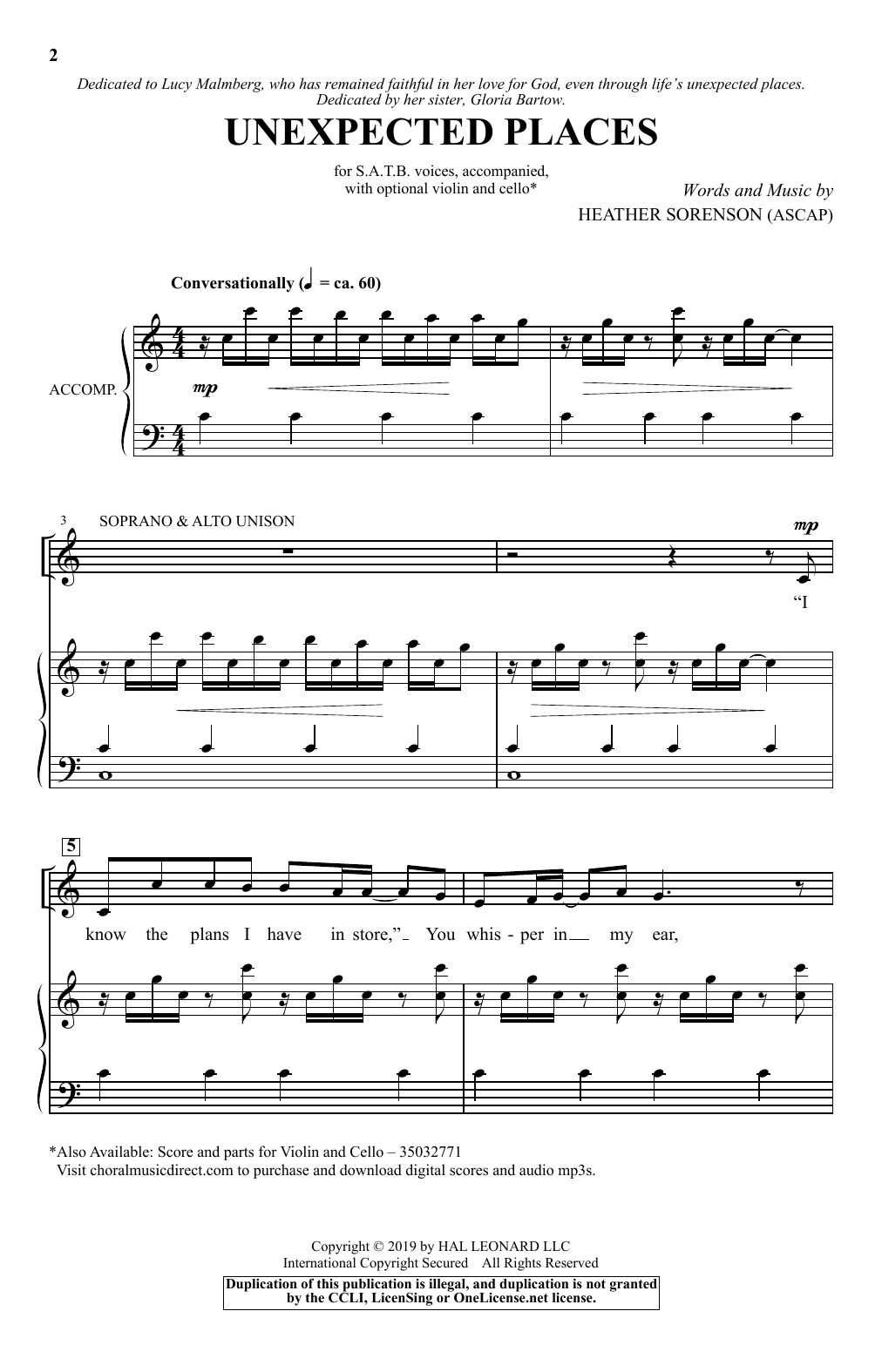 Heather Sorenson Unexpected Places sheet music notes and chords arranged for SATB Choir