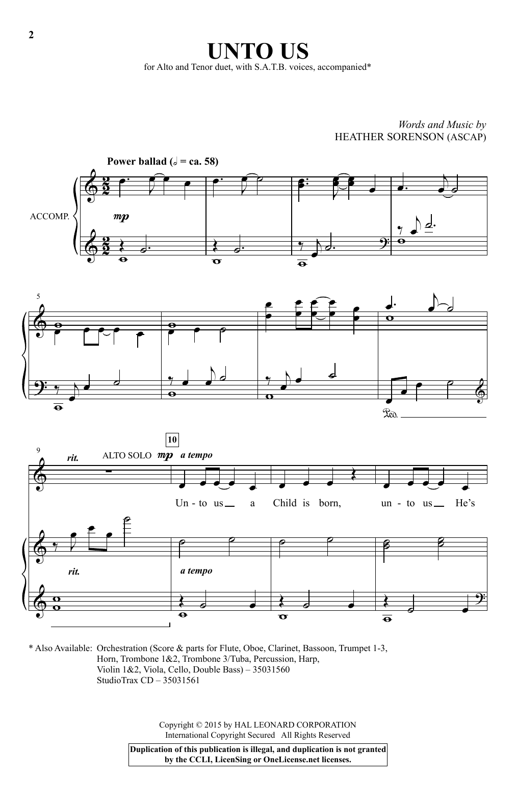 Heather Sorenson Unto Us sheet music notes and chords arranged for SATB Choir