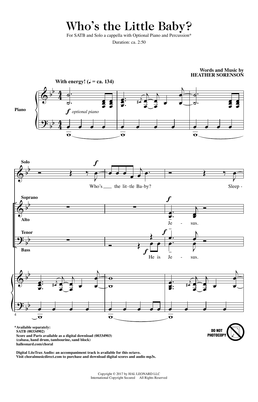 Heather Sorenson Who's The Little Baby? sheet music notes and chords arranged for SATB Choir