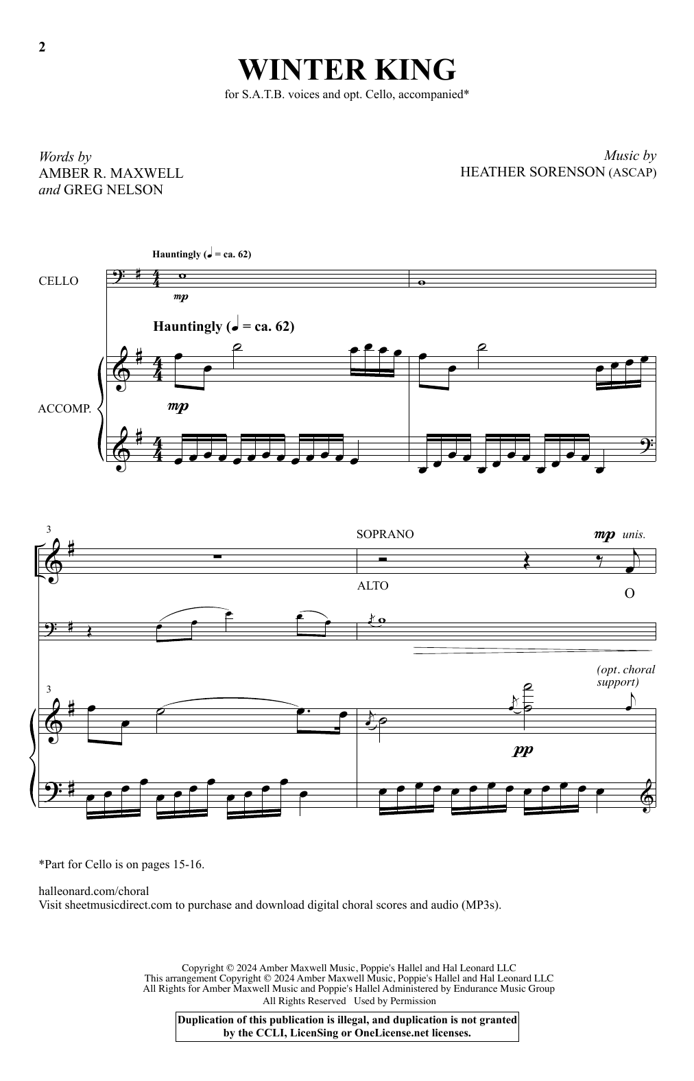 Heather Sorenson Winter King sheet music notes and chords arranged for SATB Choir