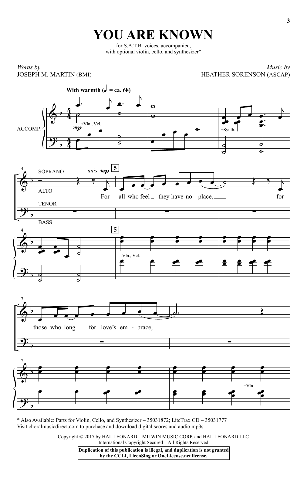 Heather Sorenson You Are Known sheet music notes and chords arranged for SATB Choir